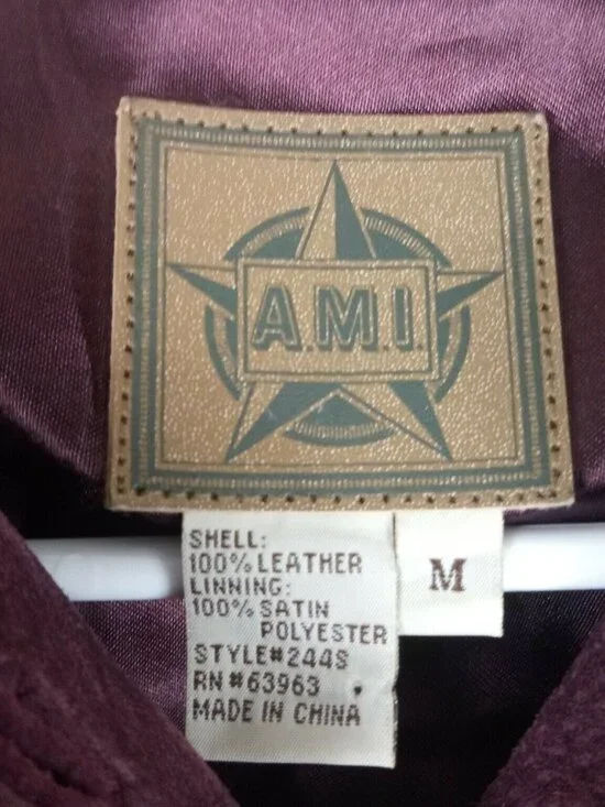 AMI Vintage Suede Leather Jacket Womens M Burgundy Moto Biker Travel Layer - Picture 4 of 4